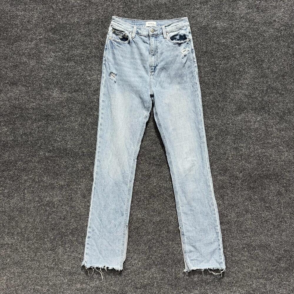 Pistola Jeans Womens 28 Light Wash High Rise Straight Distressed Raw Hem Denim